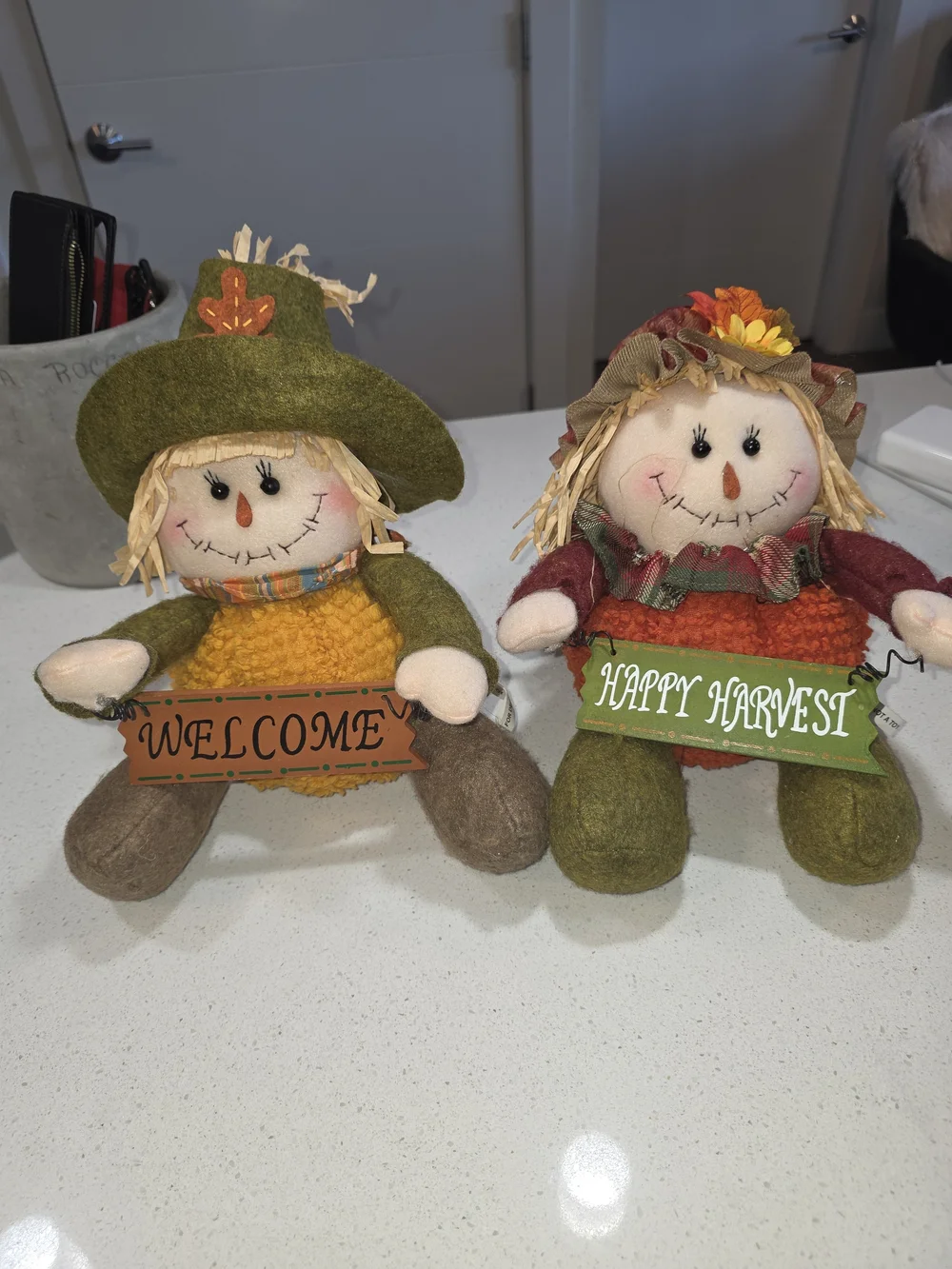 Autumn Welcome & Happy Harvest Scarecrow Duo - Green, Orange